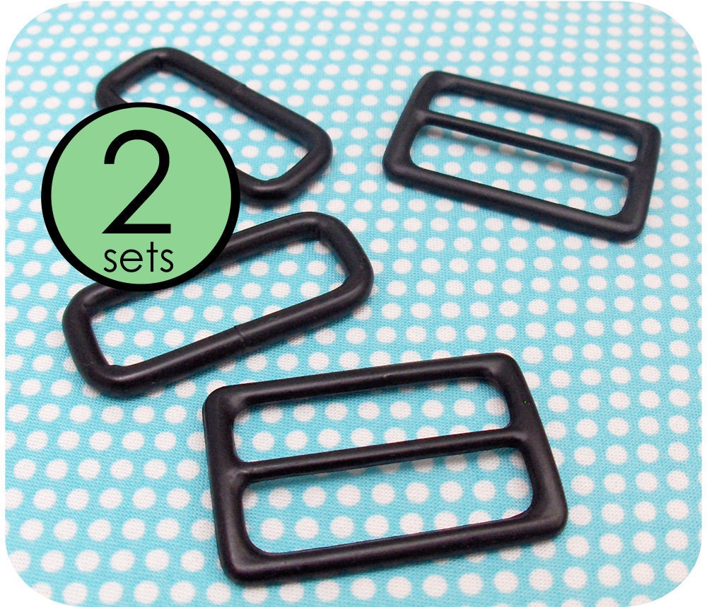 2 Sets - Slides and Rectangle Rings Black Plated 1.5 Inch Wide
