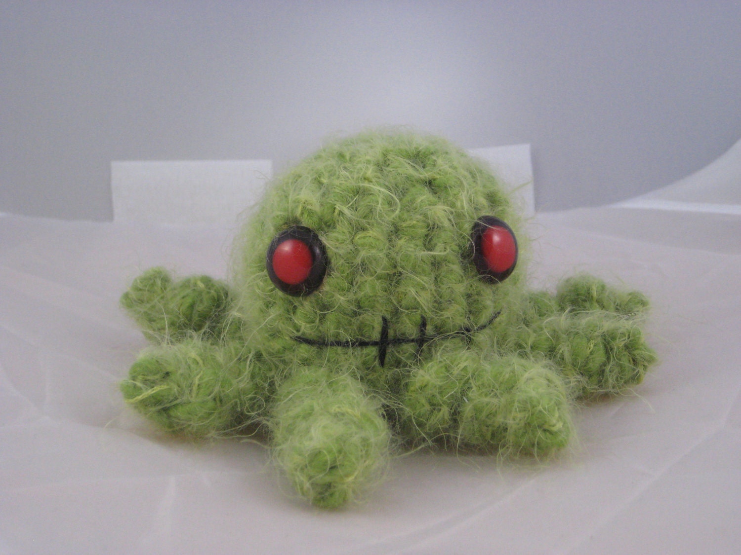 Fuzzy Crocheted Green Zombie Octopus