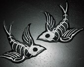 Swallow Skeleton vinyl patches   set of 2 free shipping