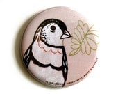 pink BIRD MIRROR by boygirlparty - finch sparrow pocket mirror - pastel pink floral ornithology illustration