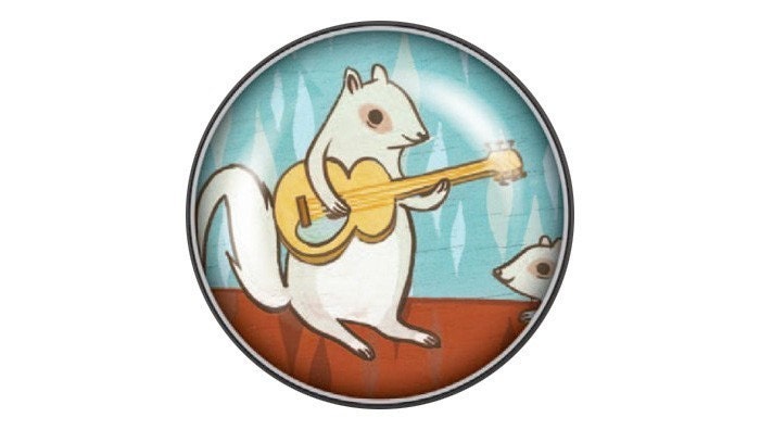 Squirrel Guitar Magnet by boygirlparty - white squirrel rock music, glass magnet fridge magnet, turquoise red