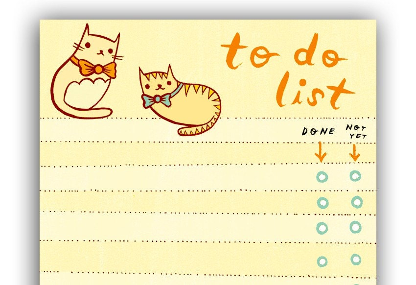 Cat TO DO LIST notepad by boygirlparty, bowtie kitty cat note pad memo list organizer - cat stationery office gift