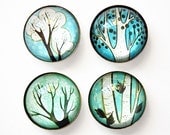 TREES glass magnet set by boygirlparty, forest birch tree magnets, blue white fridge magnets, winter gift