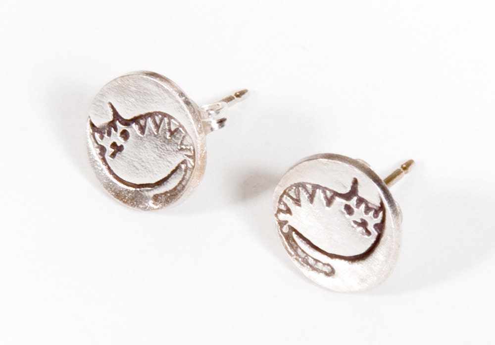 CAT Stud Earings - post earrings by boygirlparty - cat jewelry girls earings silver gift