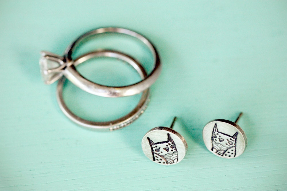 Tiny OWL EARRINGS, retro sterling silver owl stud ear rings, by boygirlparty - ecofriendly jewelry