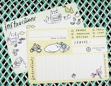 CAT Recipe Cards -  unique kawaii cute cat illustrations - 4x6 gift for mom chef vegan