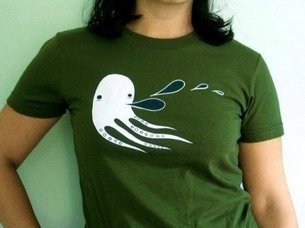SQUID / OCTOPUS t-shirt (in olive green) - ladies and unisex sizes - by boygirlparty, octopus squid tshirt