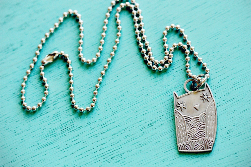 OWL NECKLACE - unique jewelry, cast metal - original silver owl necklace pendant charm by boygirlparty
