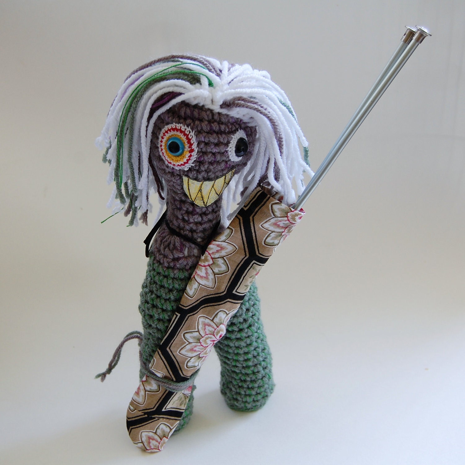 SALE Lady Fab Monsters - OOAK Crocheted Project Knitting Needle and Crochet Hook Holder - knotbygranma