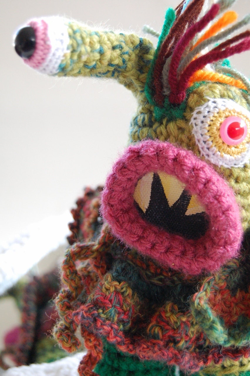 Commando Kate Crocheted Monster Sculpture OOAK Collectible Art