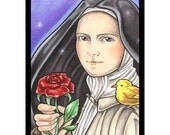 Saint Therese and Red Rose 5x7 Signed Art Print