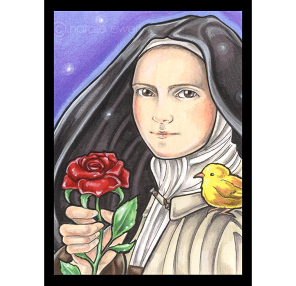 Saint Therese and Red Rose Signed Art Print You Choose by natamon