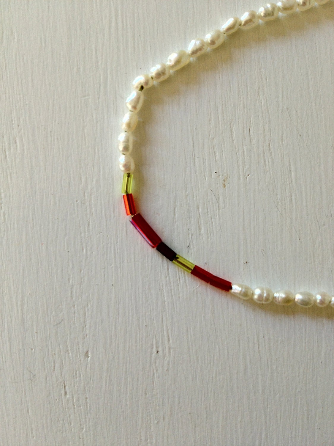 Tiny fresh water pearl and neon crystal necklace