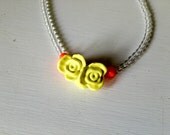 Neon Rosettes and Orange w/ clear glass beaded necklace