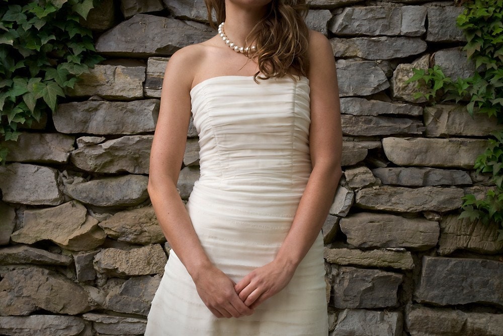 Zoe - Short Modern Wedding Dress with Raw Edge Tiered Skirt - Eco Friendly Ivory Organic Cotton and Off White Silk