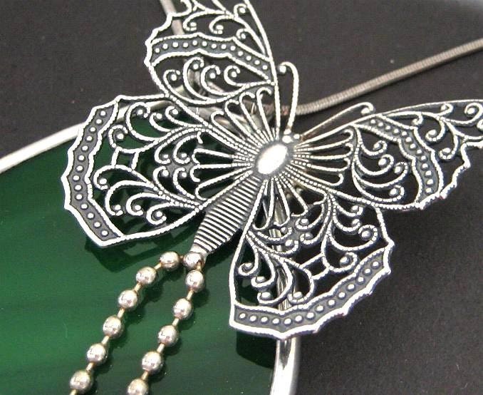 Butterfly filigree - Large teardrop stained glass pendant (1409)