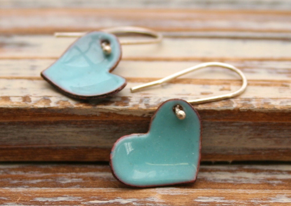 Hearts robins egg blue enamel earrings