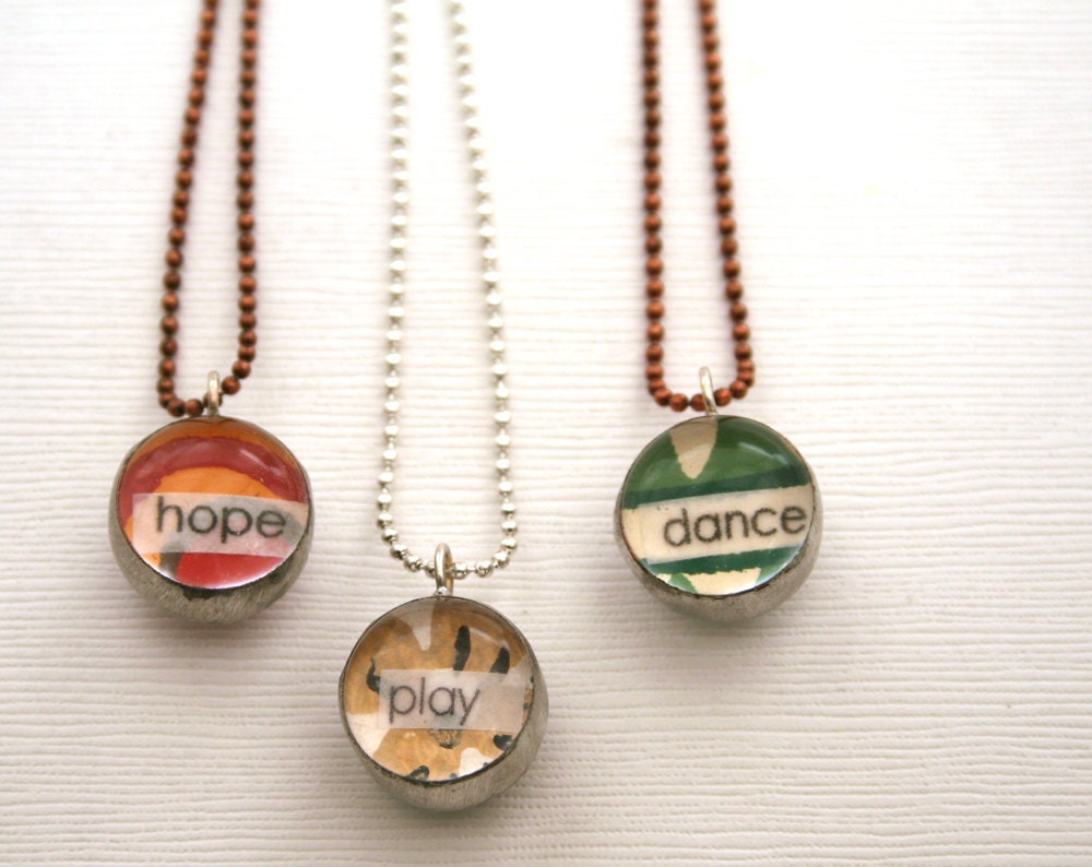Little Reminder pendant necklace with vintage wallpaper on copper or silver chain