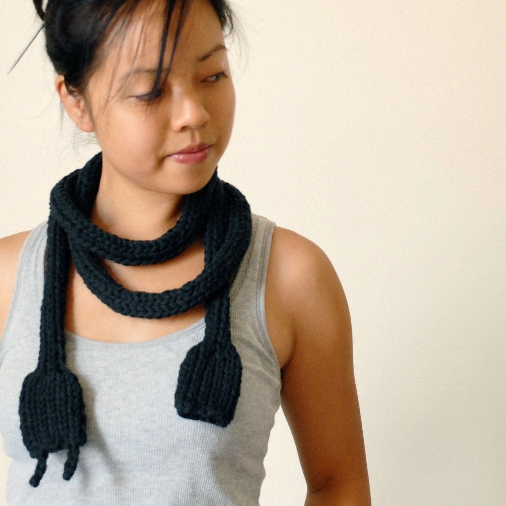 Chunky Statement Knitted Power Cord - Geek Scarf - Bold Nerdy Necklace - Oversized Toy
