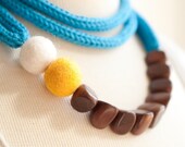 Knit Color Story Bold Statement Necklace - Geometric Wooden Beads - Felt Beads - Long or Short