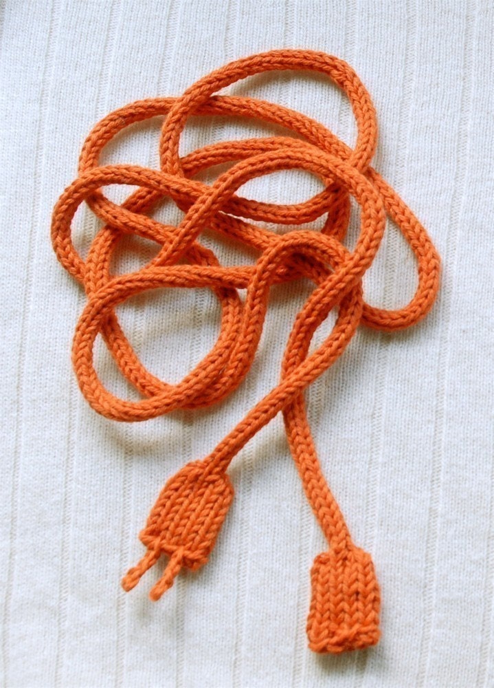 Knitted Power Cord - Orange Necklace - Geek Toy - Skinny Scarf - Belt