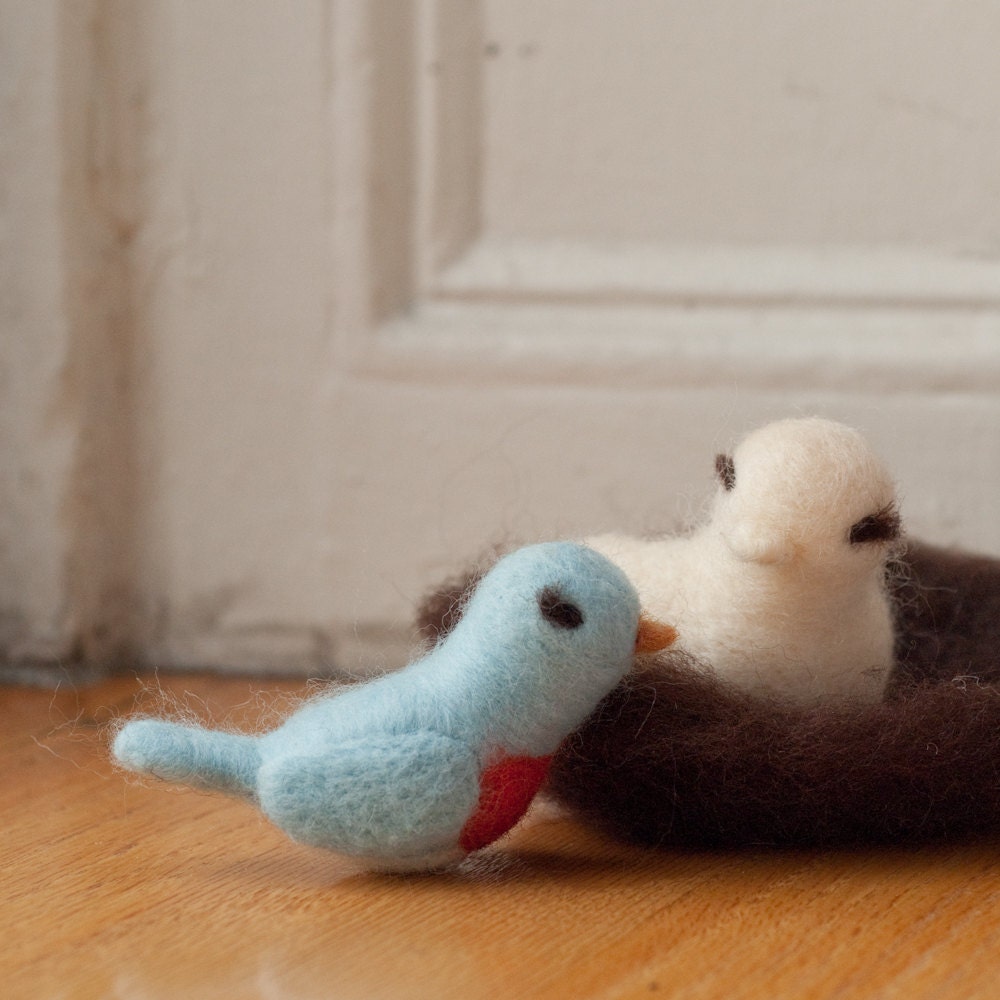 Needle Felt Love Birds - Soft Toy - Decoration - Sweetheart - Nesting