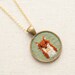 Embroidered Fox Felt Necklace with Bow Tie