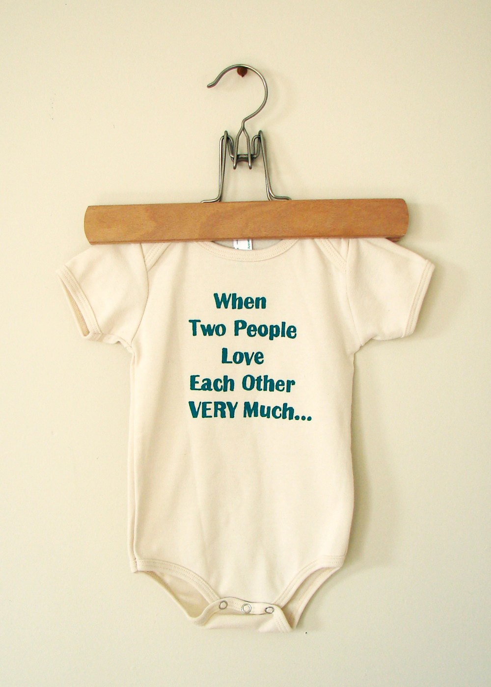 When Two People Love Each Other Very Much Onesie sz 3-6mos (natural/teal)
