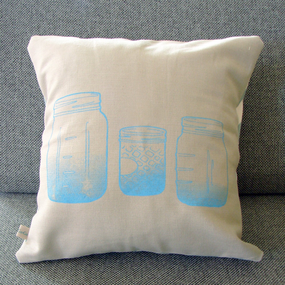 Blue Mason Jars pillow cover (grey)
