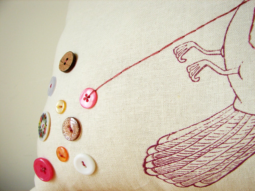 Handmade Embroidered Pillow - The Button Collector (antique rose)