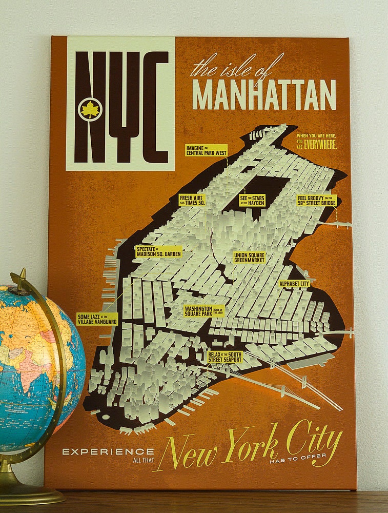 New York City Map NYC Manhattan Poster Canvas Art Print - 24 x 36