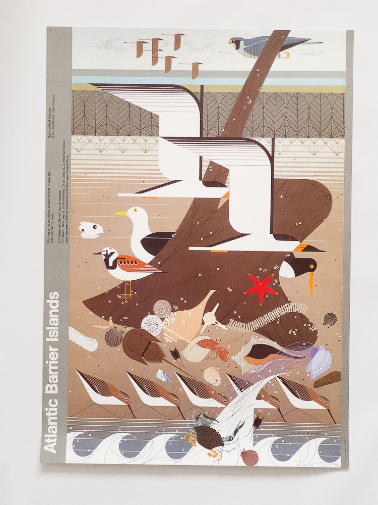 Vintage Charles Charley Harper National Parks Service Poster - Atlantic Barrier Islands