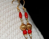 Long Dangle Vermeil, Pearl and Coral Earrings