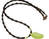 Lime Leaf Necklace with New Jade, Green Seedbeads and Bronze Pearls