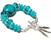 Genuine Turquoise, Sterling Silver, and Lampwork Bracelet