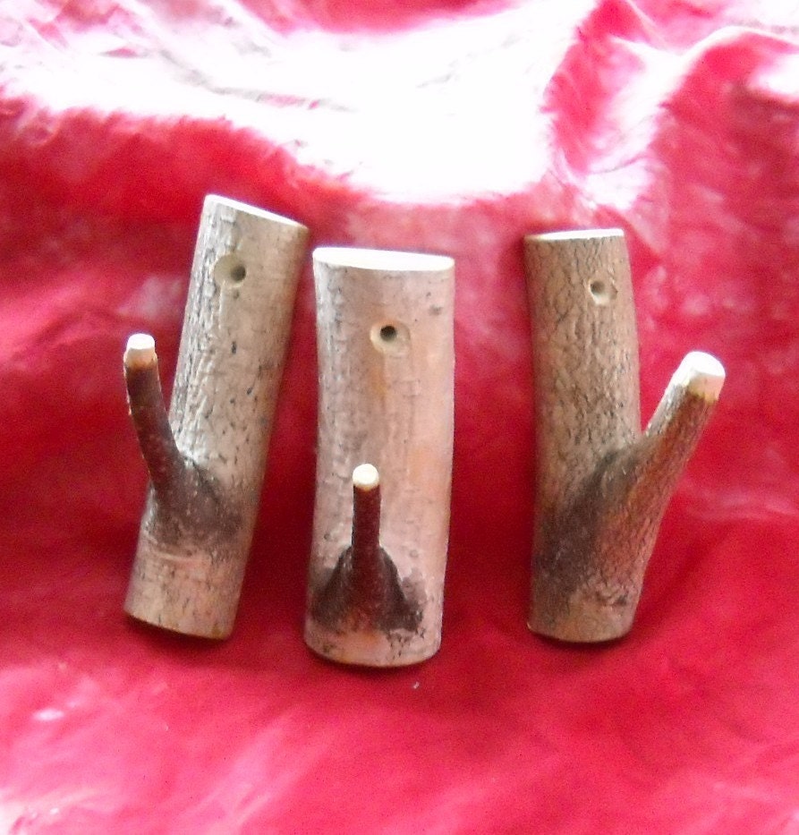 Set of 3 Rustic Birch Hooks