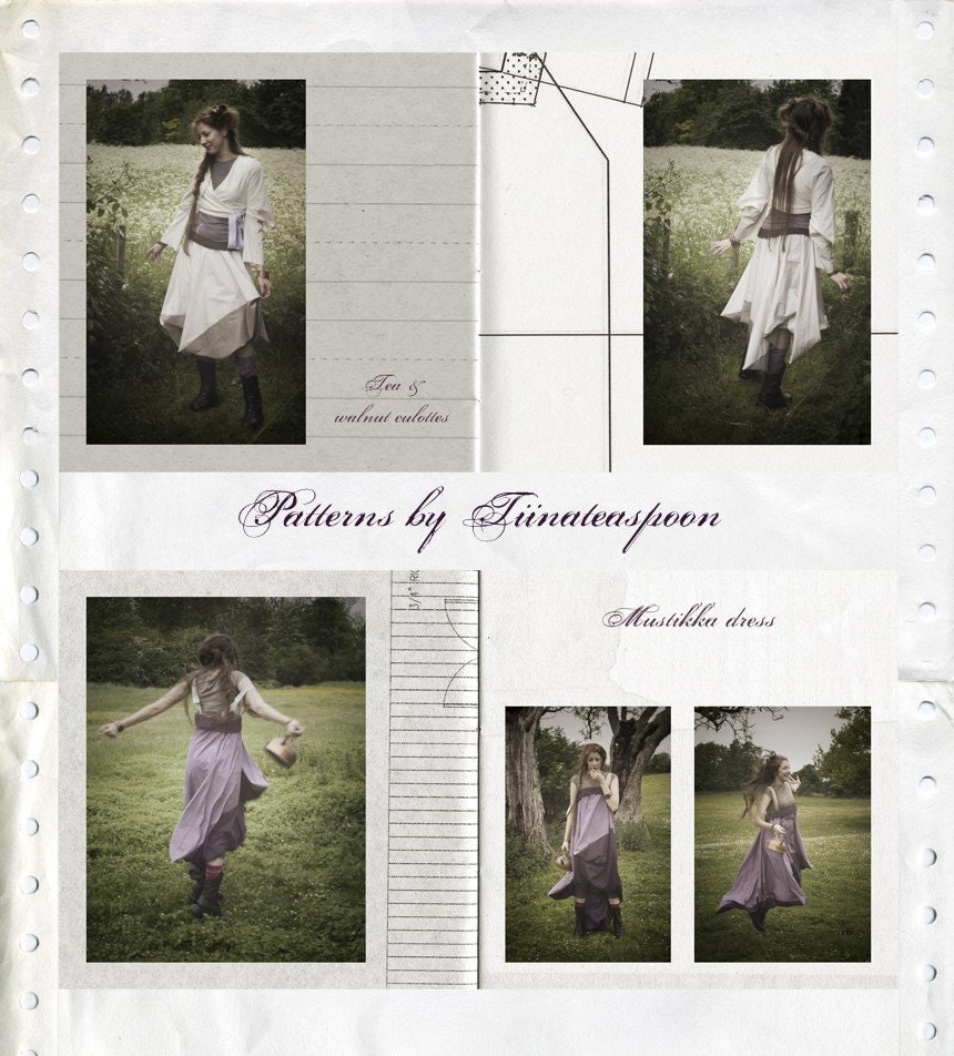 PDF sewing pattern - Mustikka dress, Tea and walnut culottes