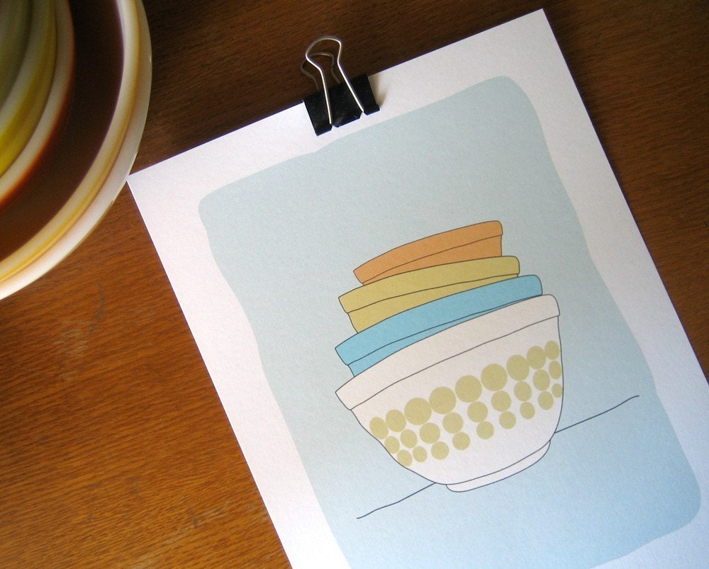 Stack of 4 Pyrex Bowls Art Print