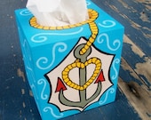 Anchors Aweigh Tissue Box Cover Hand Painted by Debbie Is Adopted