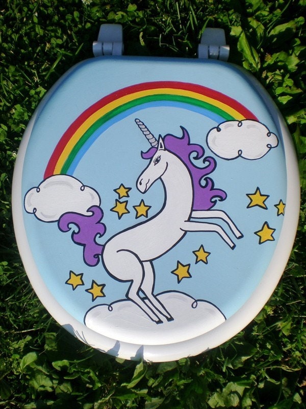 Unicorn and Rainbow Toilet Seat Hand Painted by by DebbieIsAdopted