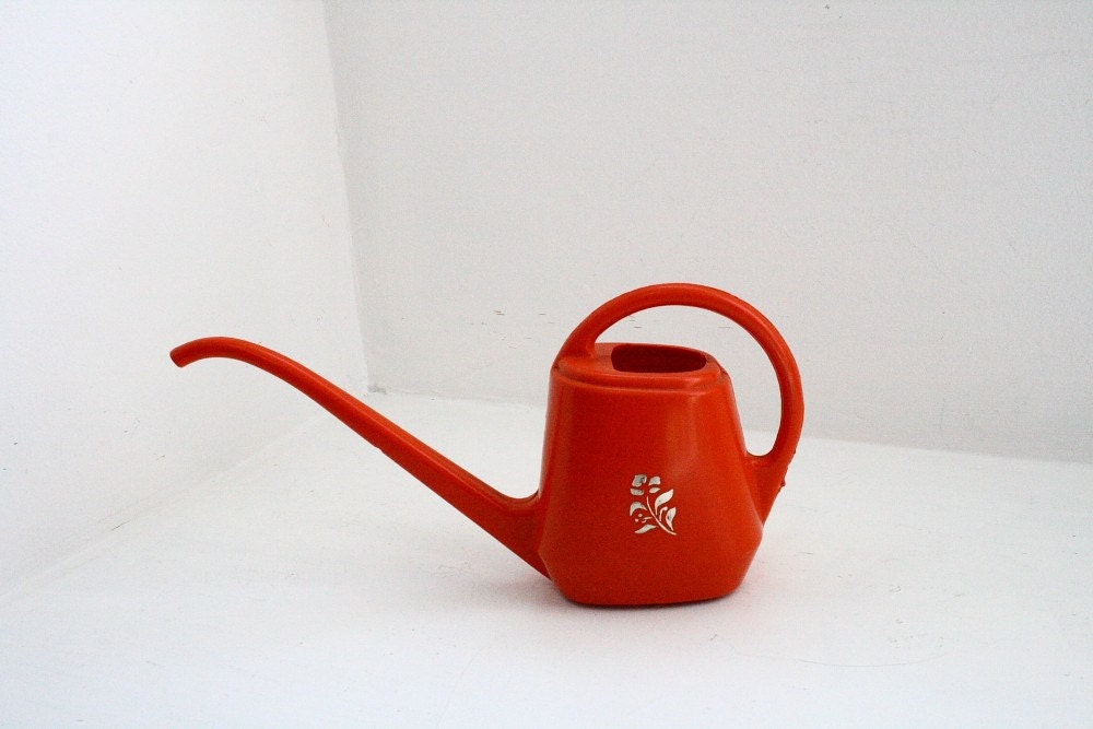 Vintage 70s Orange Plastic Small Watering Can
