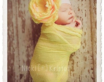 Yellow Large Cabbage Rose Flower Headband on Super Soft Nylon with Swarovski Crystal Bling Center Newborns to Adults UPIC colors