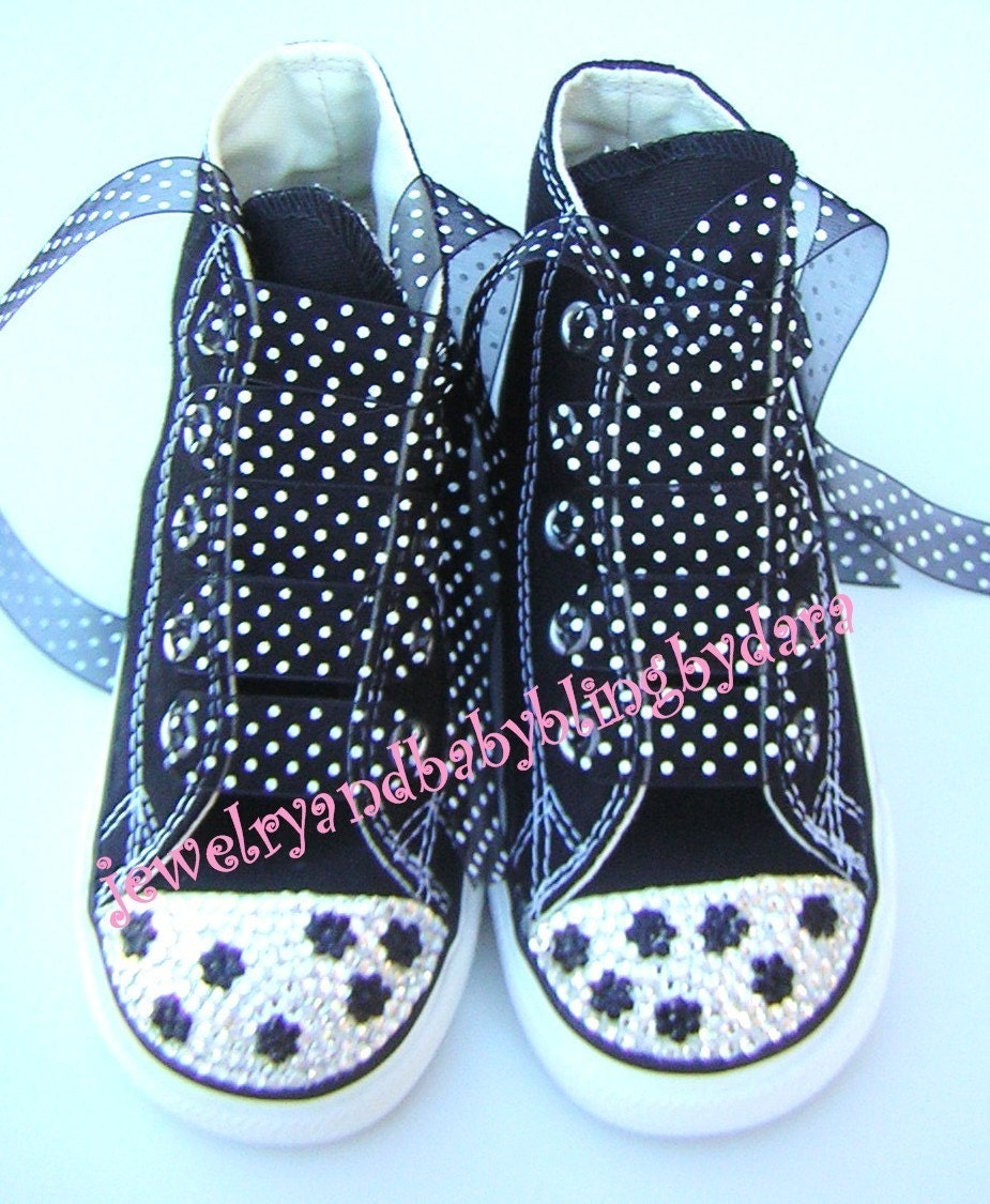 Infant Toddler Bling Chuck Taylor All Star Converse BLACK POLKA DOT Swarovski Crystal Black HiTop Sneakers Shoes