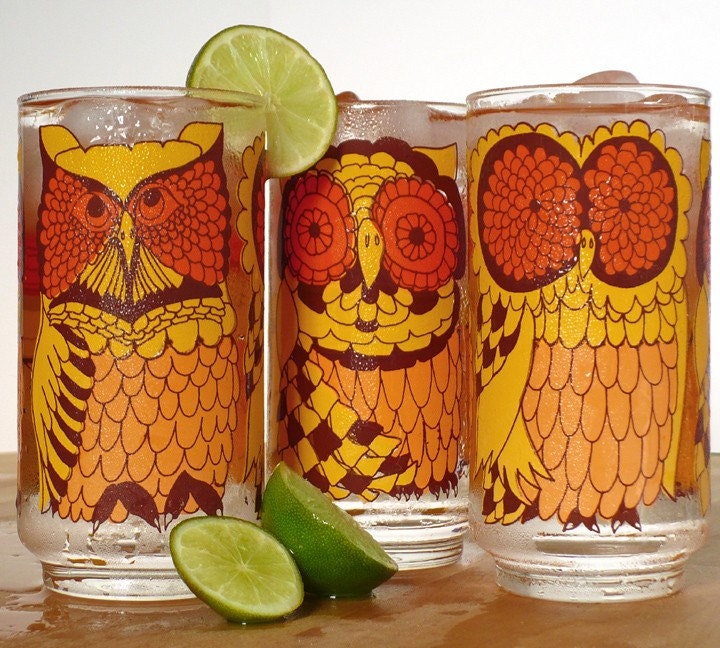 Libbey Owl Glasses - Set of 3 - Vintage 1960s-70s