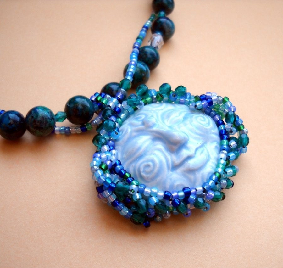 Moon Man Beaded Necklace Series - Ocean Goddess - Blues/Greens/Aquas