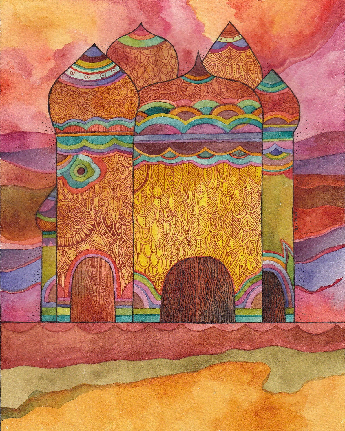 Temple of Dreams Original Watercolor
