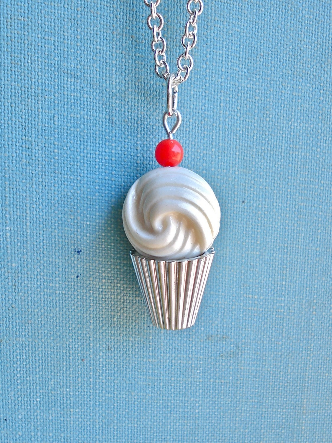 Vanilla Buttercream with a Cherry on Top Cutie Cupcake Necklace by Robot Pop