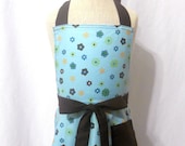 Kids Retro Apron Blue Flowers