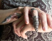 Dagon Full Finger Armor  Ring Gothic Flourish Filigree TWO ring set