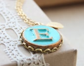 Your Initial necklace - Round Pendant on lace edge setting on gold filled chain - Personalized Custom Letter